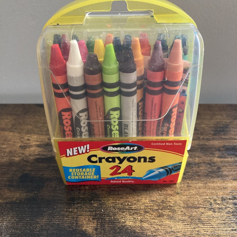 Vintage Roseart Crayons 2003 Plastic Container Read