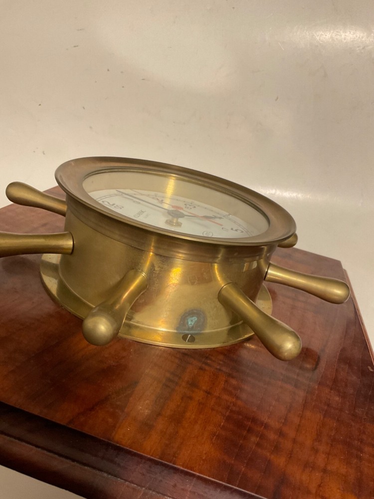 Solid Brass Maritime Ships Wheel Classic Clock Wooden Base