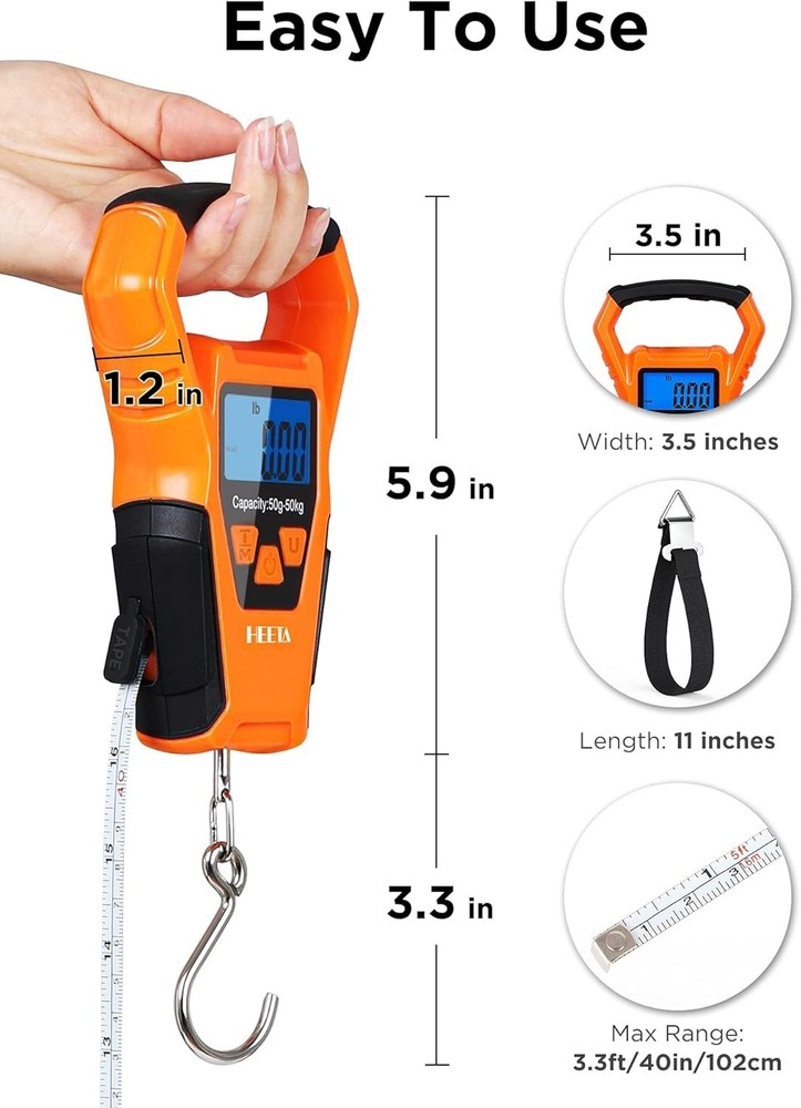 Portable Waterproof Fish Scale with Backlit LCD & Tare Functionality - 110lb