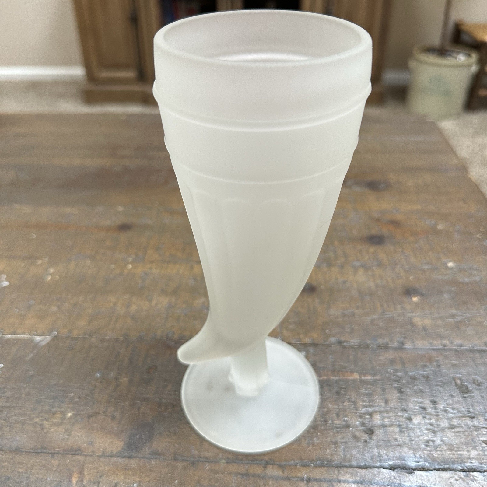 Set of 2 Frosted Glass Viking Horn Mugs Footed Goblet Style Horn Cups 8” Tall