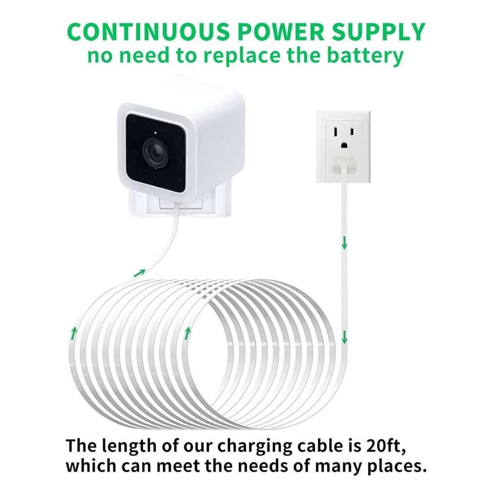 20FT Flat Power Extension Cable Micro USB Cord for Security Cameras 2 Pack