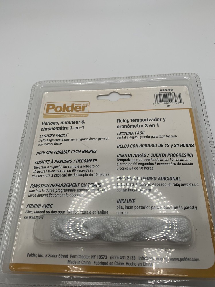 Polder 3-IN-1 Timer Clock & Stopwatch 898-90 Multi Function Tool w/ Lanyard NEW