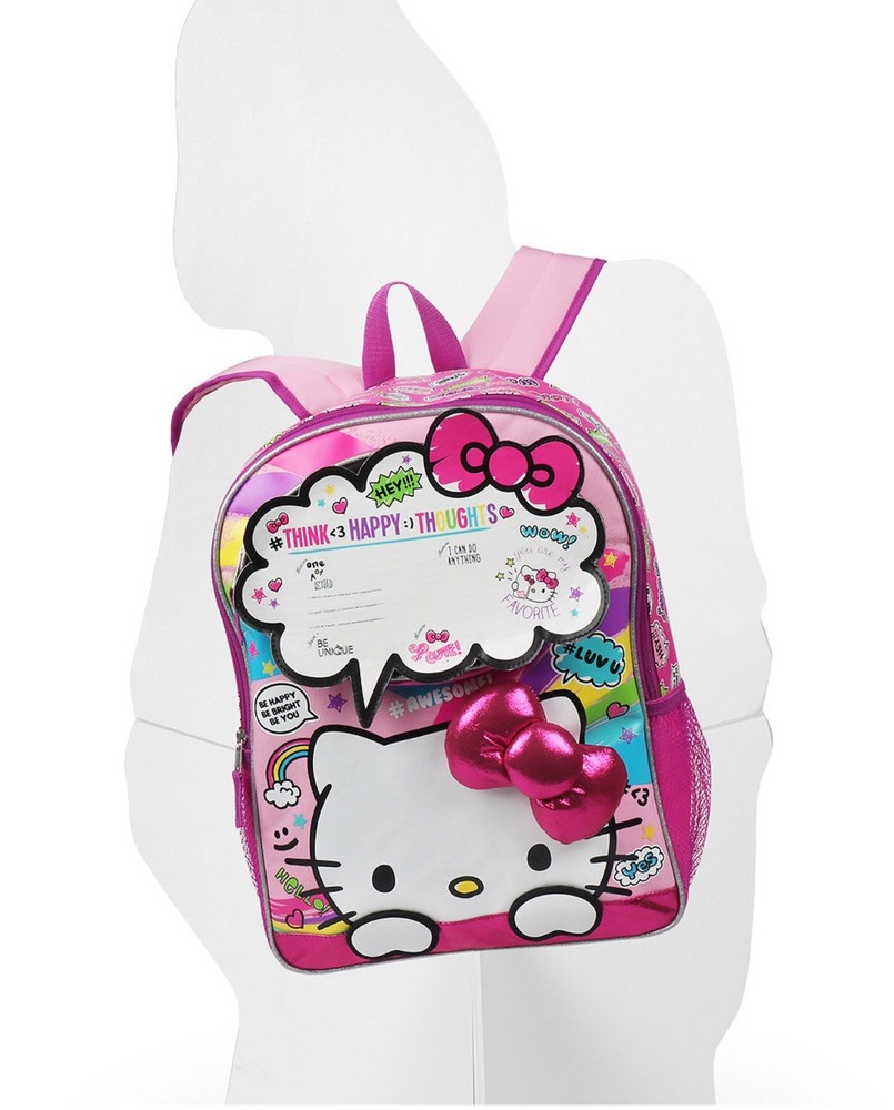 Hello Kitty w Padded 3D Bow, Attached Exterior Thought Board School Backpack