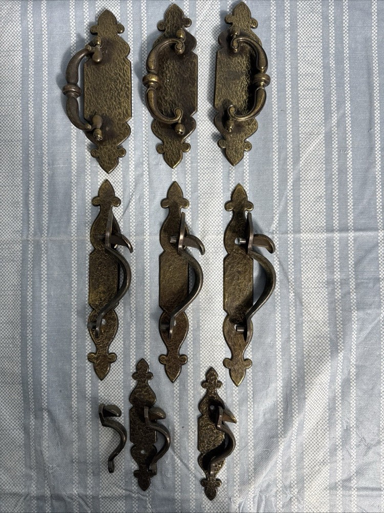 Antique Brass Drawer Pulls & Backplates Set-c. 1880s–1890s-Original Hardware