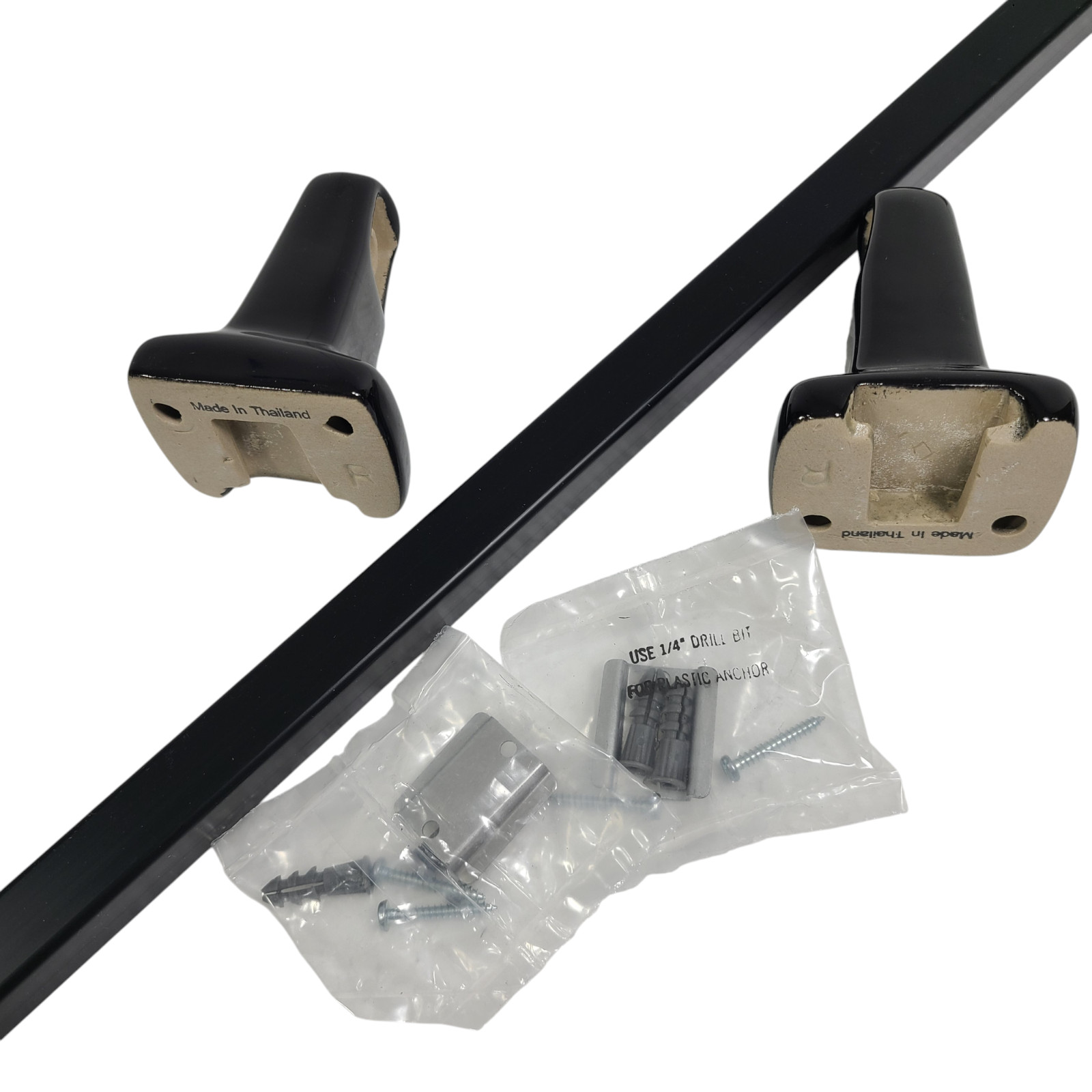 Vintage Black Ceramic Towel Bar Rod Rack Post Holders Bracket Screw in Drywall