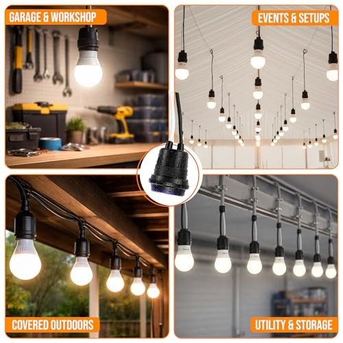 Weatherproof E26 Pigtail Lamp Sockets, Medium Base, Black, 8-Pack, 660W Max