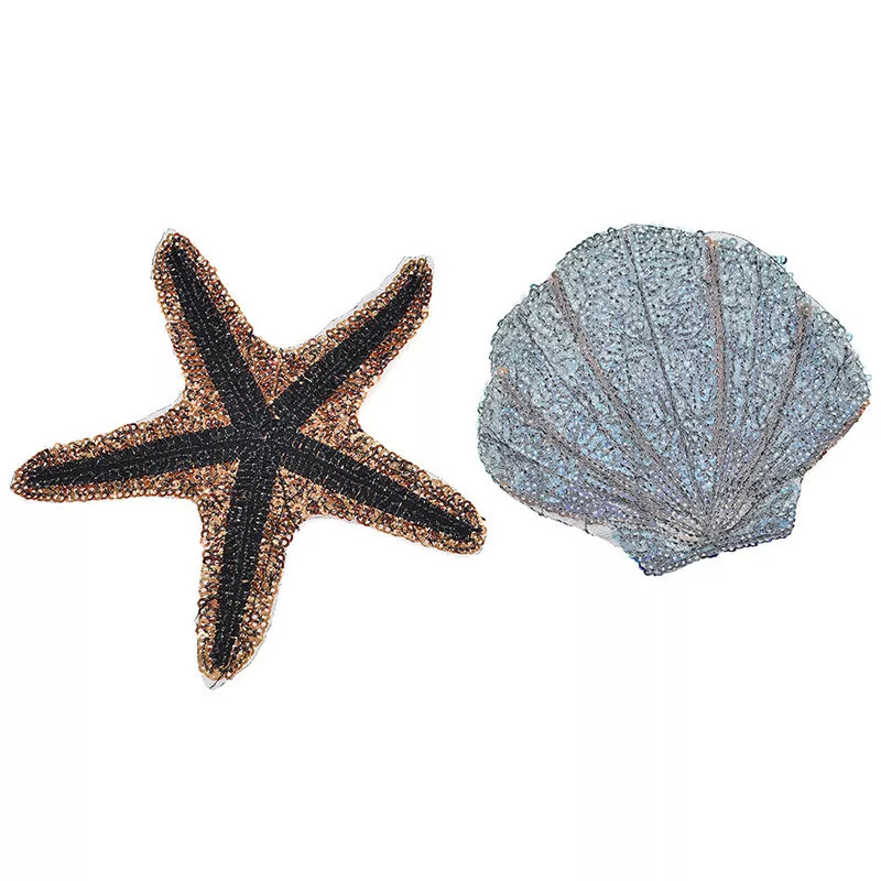 4pcs Sequin Cartoon Starfish Shell Patch Applique Iron on Sewing Craft DIY Decor