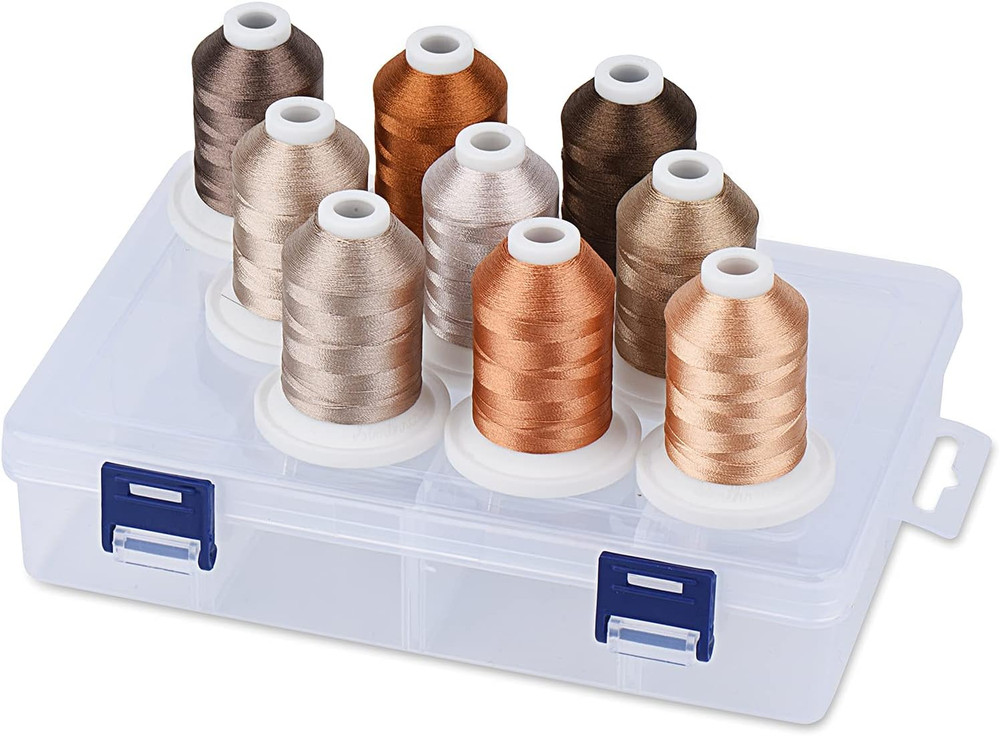 Embroidery Thread with Storage Box, 800 Yards Snap Spools 9 Brown Colors for Emb