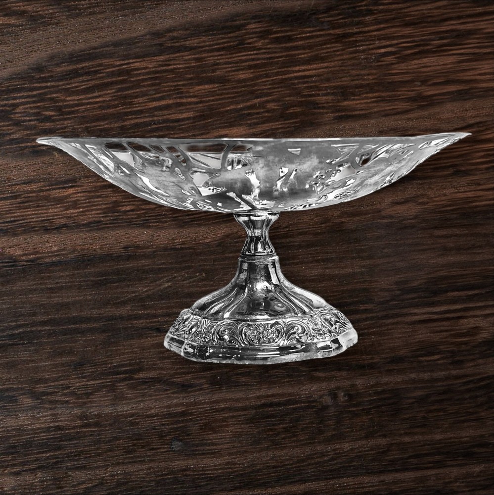Silver-plated footed centerpiece with intricate grape and vine design