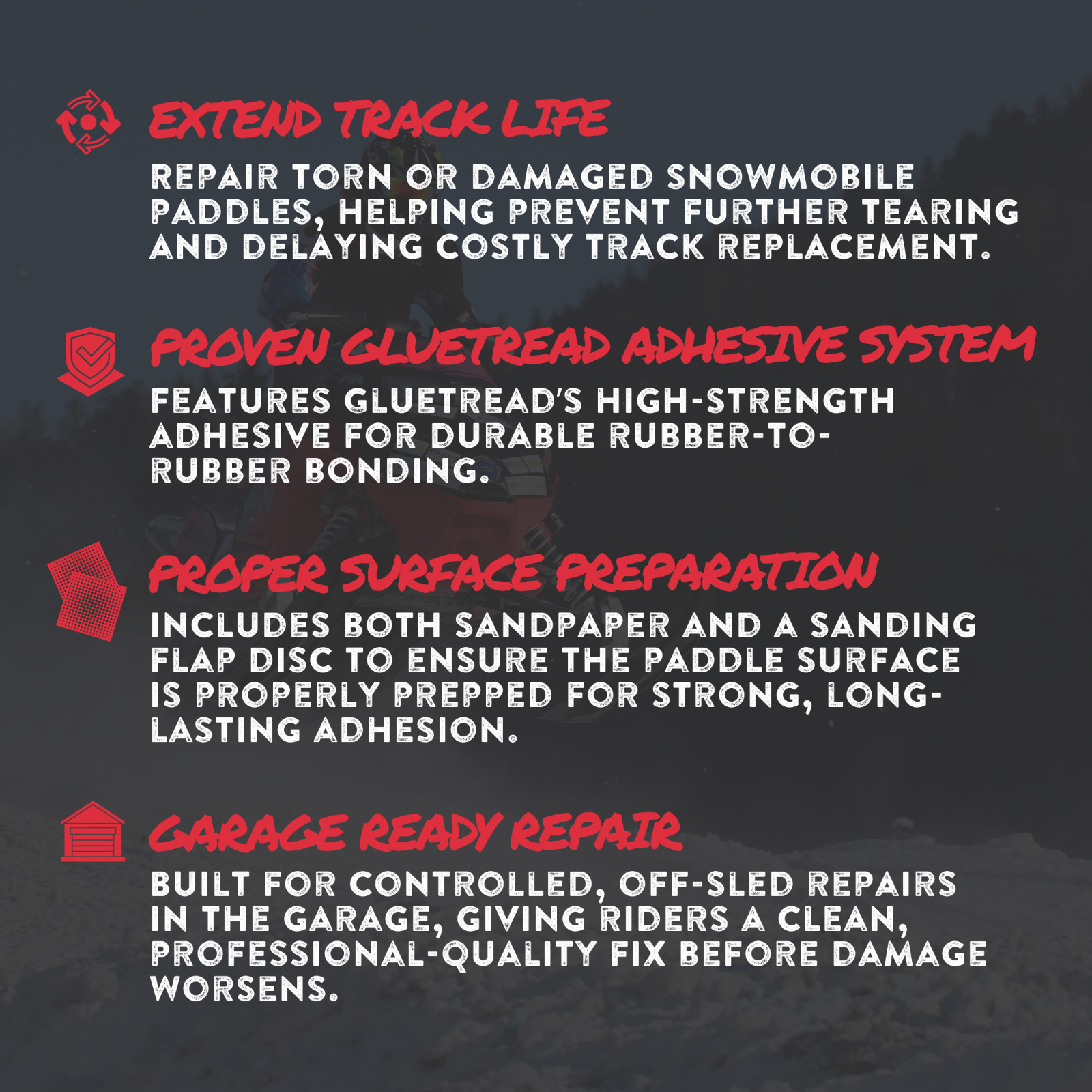 GlueTread Snowmobile Paddle Repair Kit-Reinforce & Repair Torn Snowmobile Paddle