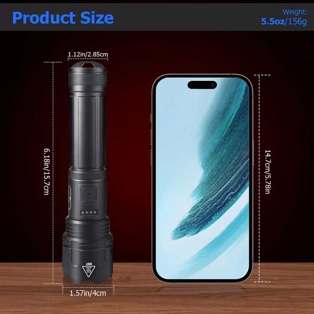 1000000 Lumens Super Bright LED Tactical Flashlight Rechargeable LED Work Light