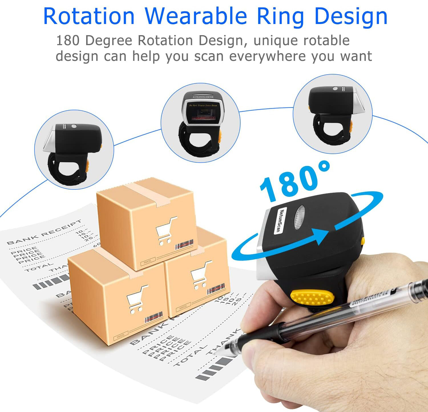 Wireless USB Finger Ring Barcode Scanner Bluetooth Reader for Android iOS Book