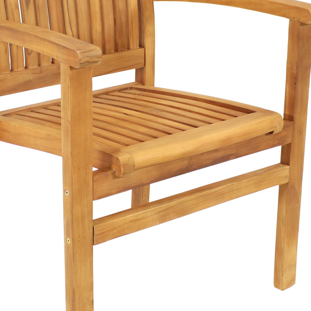 2 Solid Teak Wood Stackable Outdoor Dining Armchair - Light Brown by Sunnydaze