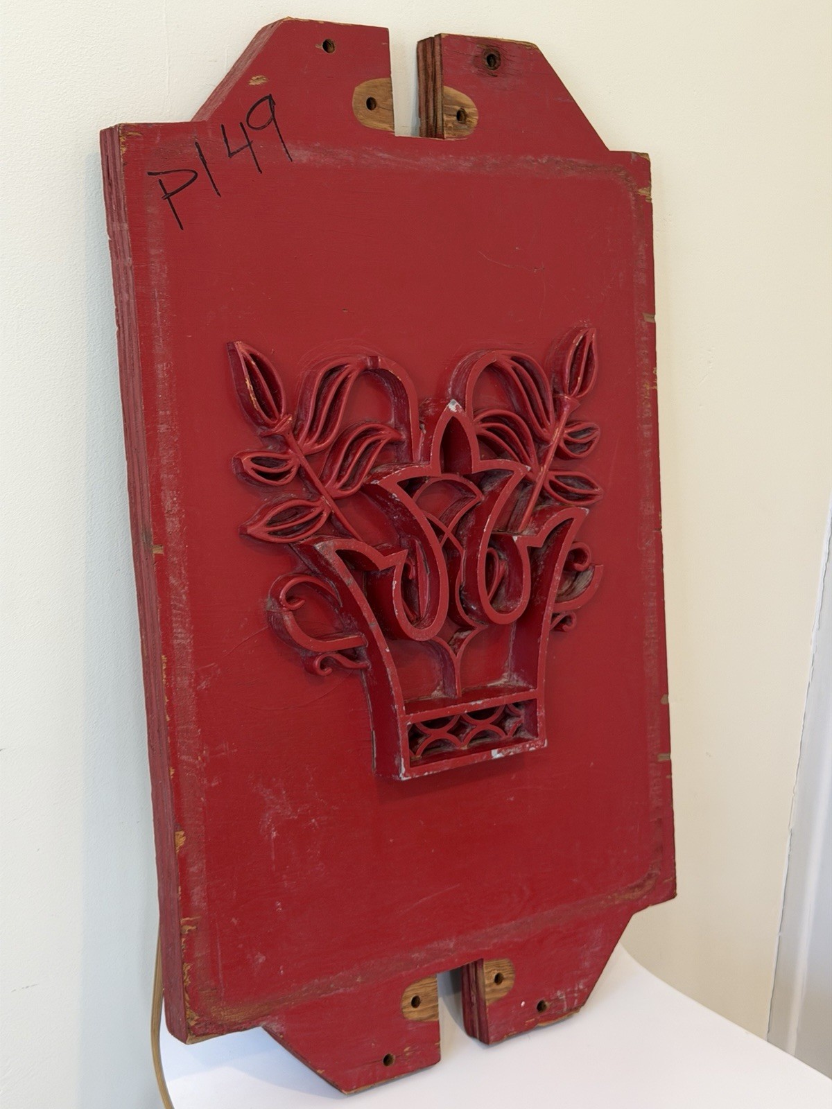 Antique Industrial Wood Foundry Mold Abstract Wall Art Crown Vines Leaves