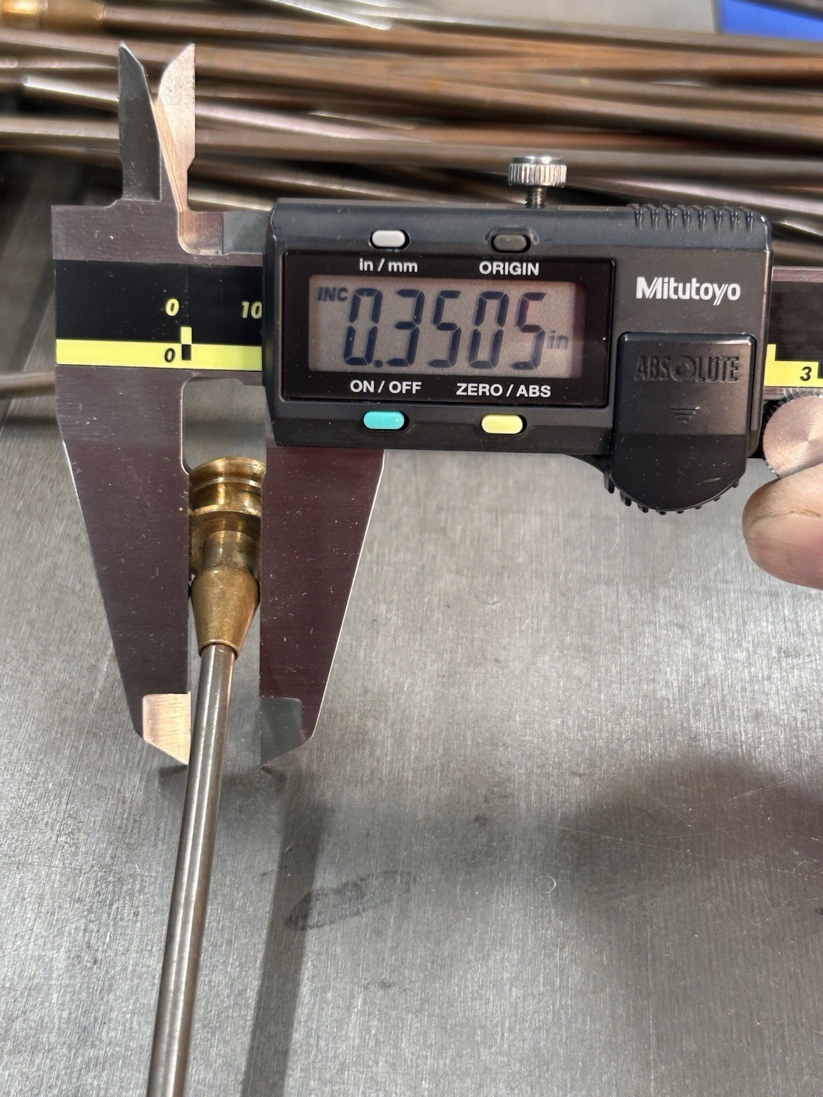 QTY 1 ANTIQUE CARD CATALOG SKEWER ROD WITH BRONZE KNOB AND BRONZE PLATED ROD