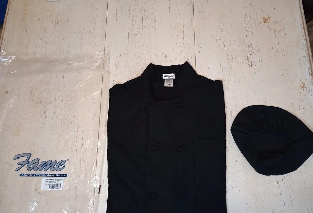 Fame C10f 10btn Chef Coat Black 3xl With Cap New