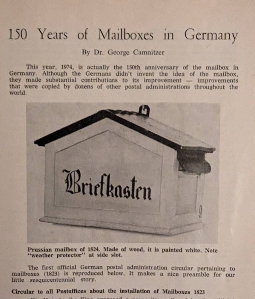 German Postal Specialist Dec 1974 150 Years Of German Mailboxes Design Errors