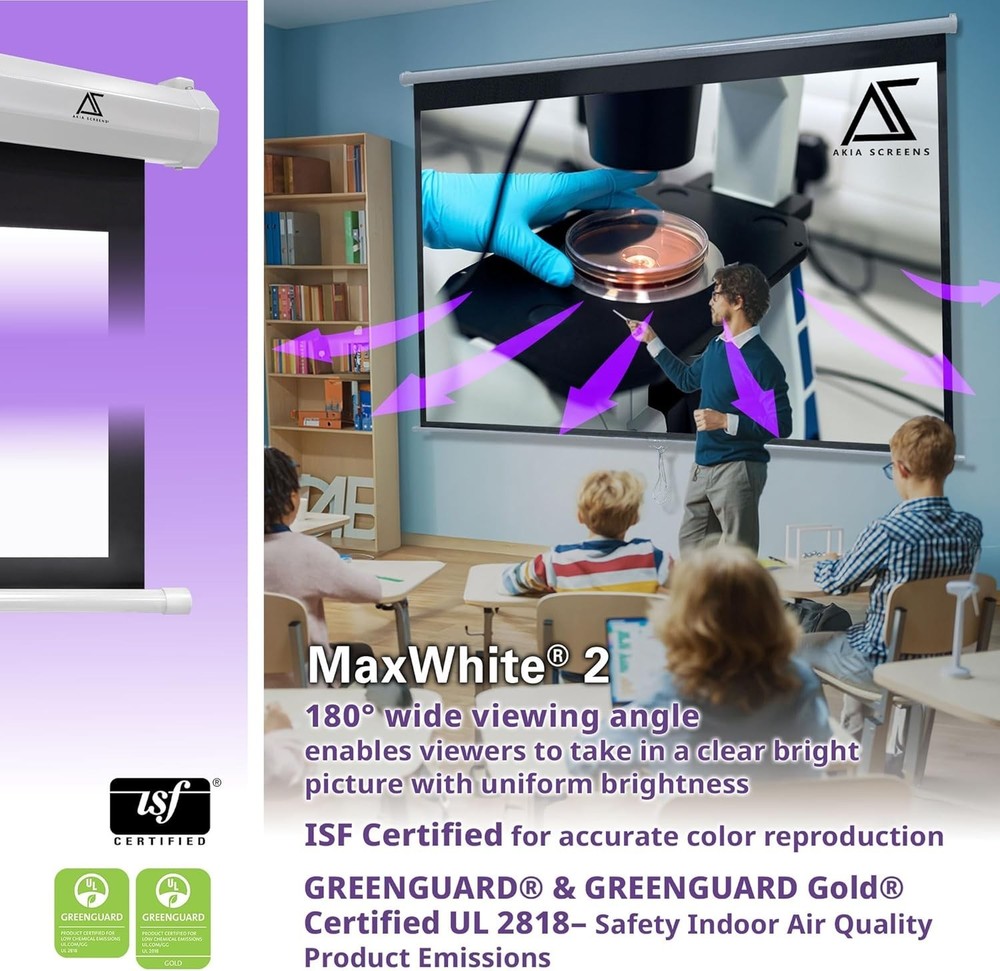110 Inch Manual Pull Down Projector Screen, 16:9 Retractable Projection Screen