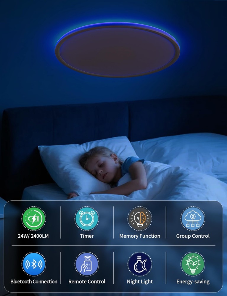 Ceiling Light, RGB Flush Mount Ceiling Light with Remote，Ambient Lighting Fix...