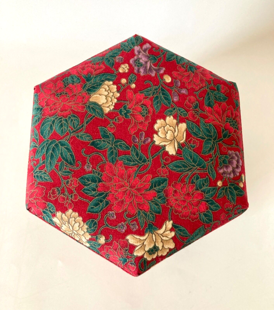 ETUI Victorian Style Handmade Folding Floral Hexagonal Sewing Box