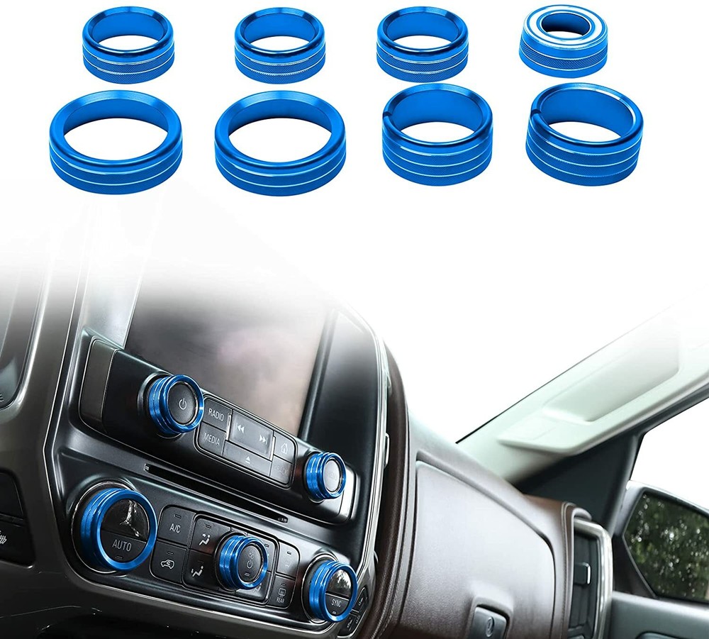 8X Center Console Radio AC Knobs Switch Button Trim for 2014-18 Chevy Silverado