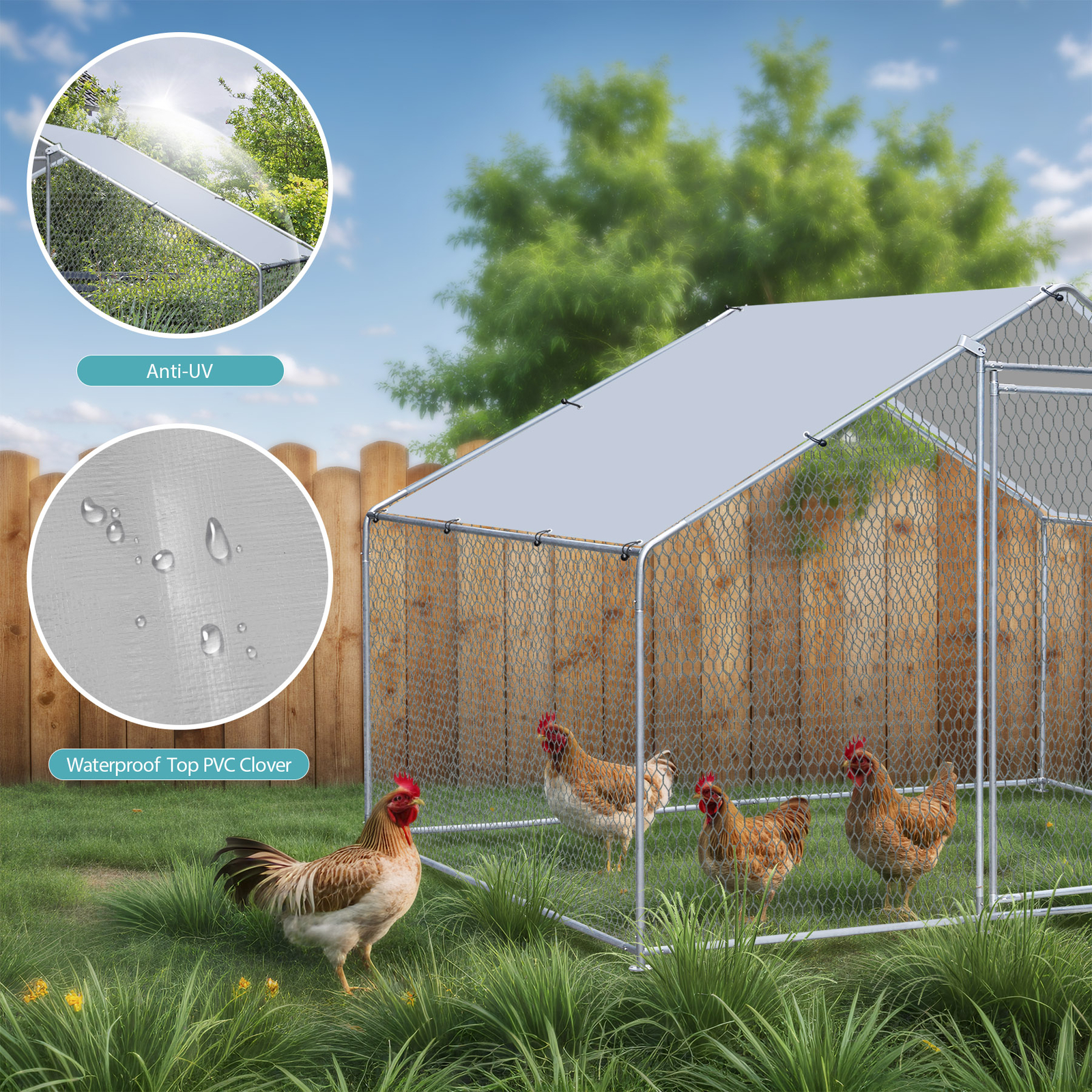 10X 6.5ft Walk-in Metal Chicken Coop Poultry Cage Pet House w/ Chicken Run Cover