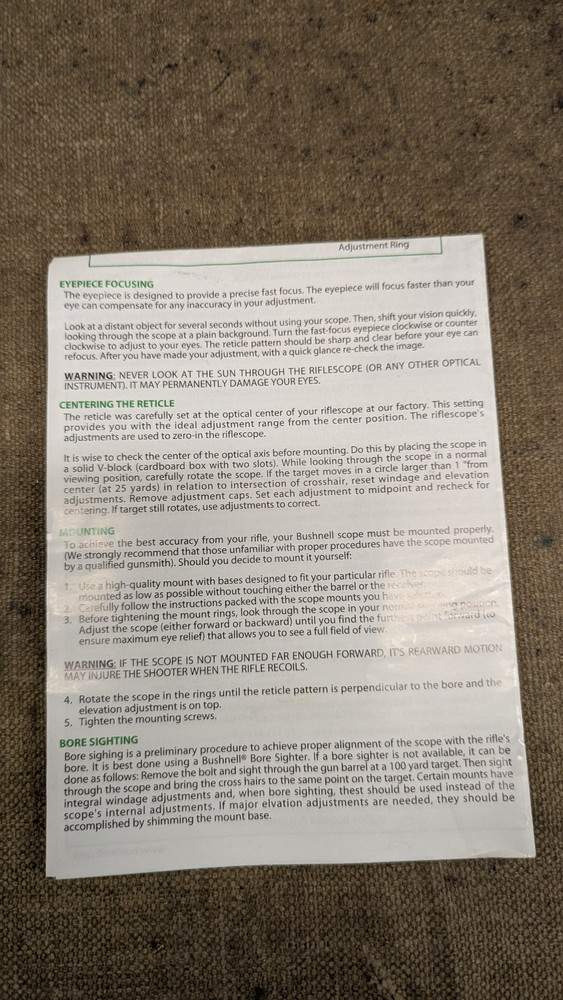 Instruction Manual, Bushnell Riflescope Manual