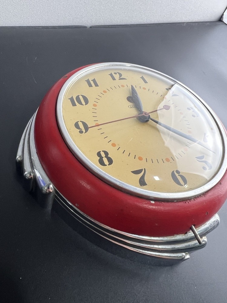 MCM Warren Telechron Model 2H09 Red Electric Wall Clock -Needs New Plug