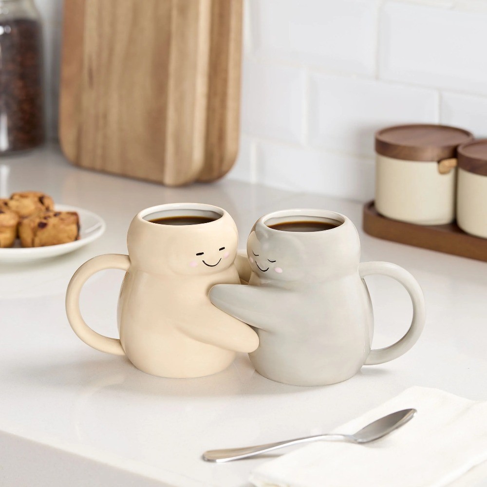 Gray Sculpted Hug Earthenware Mug 15.89 oz Ceramic Coffee Cup