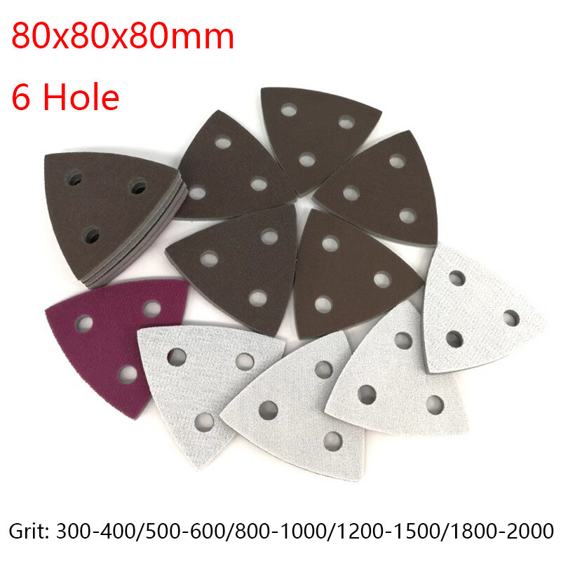 80mm 6 Hole Triangular Sponge Polishing Sanding Sheet Multi-tool 300-2000 Grit