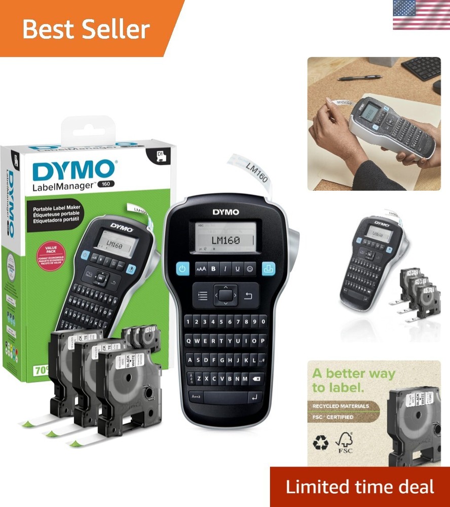 Versatile LabelMaker 160: Simplify Organization with QWERTY & 3 Label Cassettes
