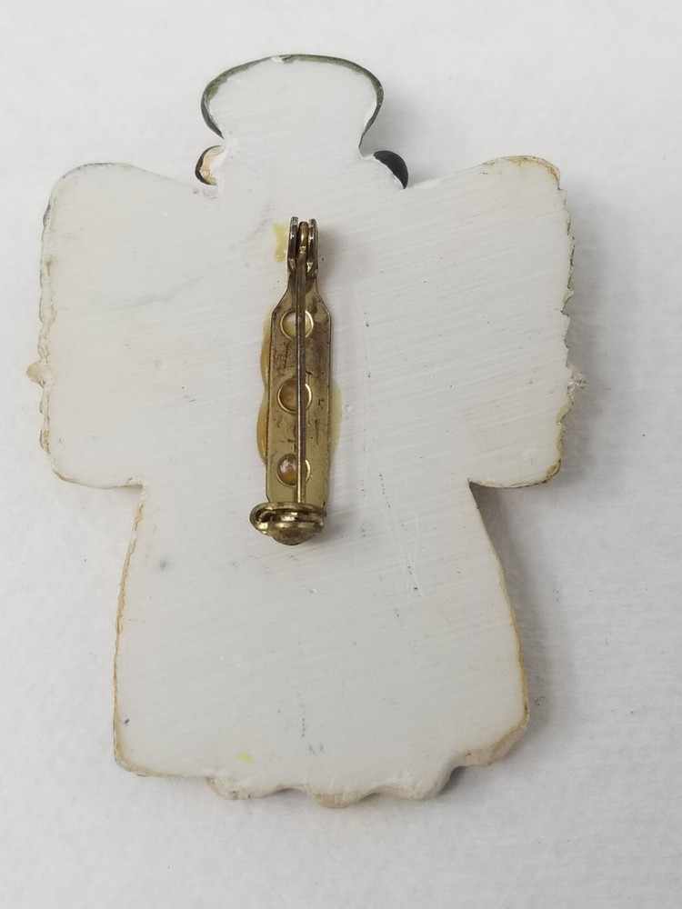 Patchwork Pastel Angel Pin Ceramic Hand Painted Vintage