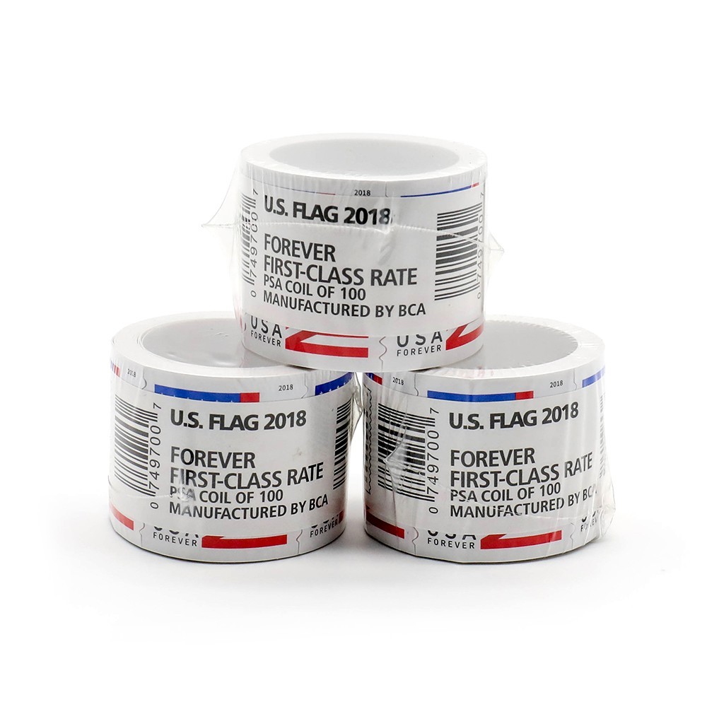 2 Rolls (200 Stamps) USPS Postage Coils of 100 - Sealed, MNH U.S. Flag Free ship