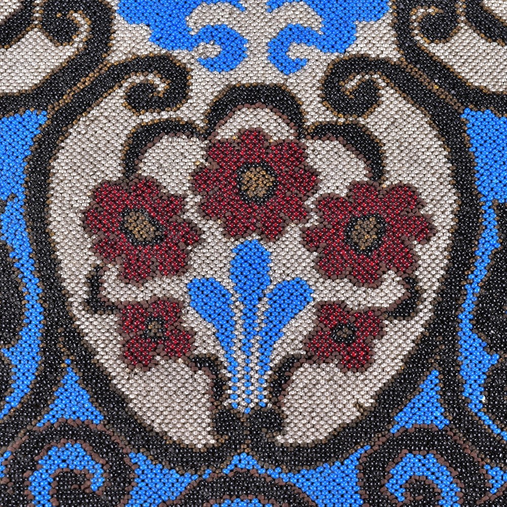 Antique Walnut Side Table with Micro Beaded Top Hand Needlework