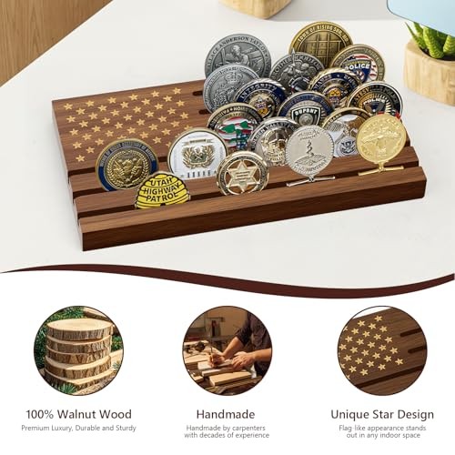 Challenge Coin Display Walnut , Solid Wood Military Coin Medium Natural Walnut
