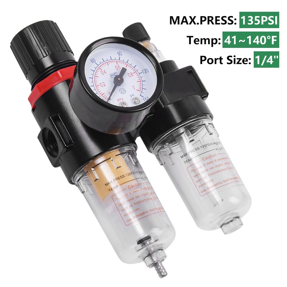 1/4" Air Compressor Oil Water Separator Regulator Moisture Trap Regulator Filter