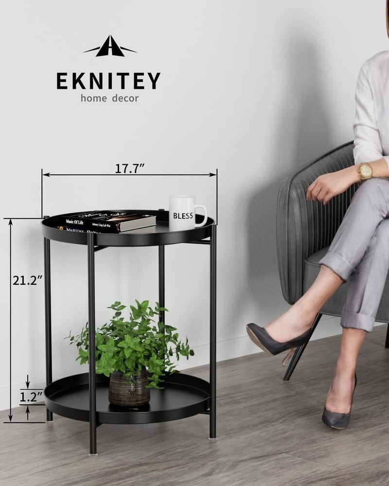 2 Tier End Table Metal Side Table Waterproof Small Sofa Coffee Side Table US