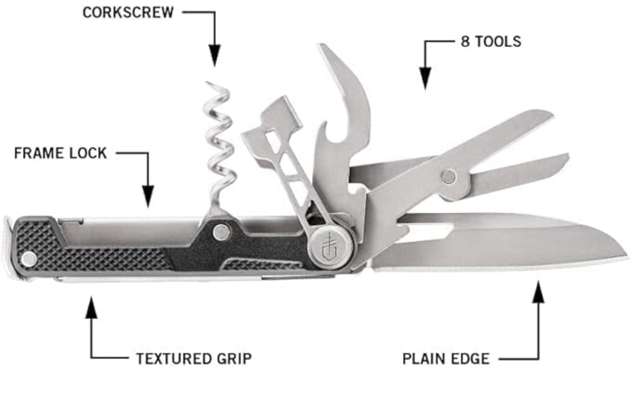 Gerber Armbar Corkscrew Bottle Opener Pry Bar Sciccors Folding Multi Tool Knife