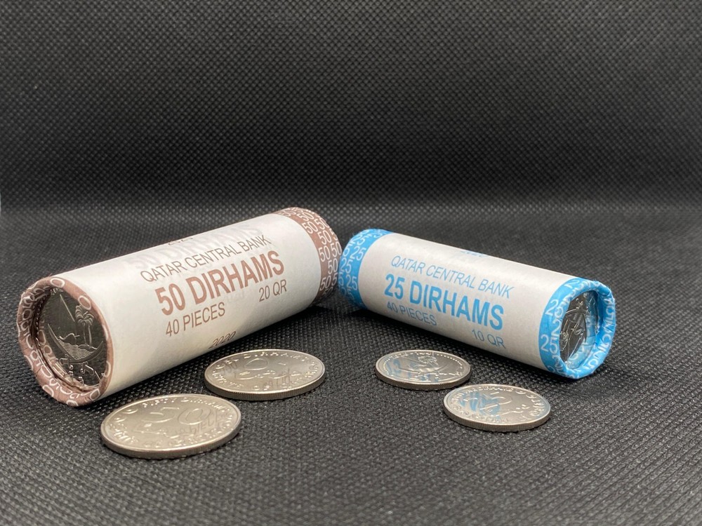 UNCIRCULATED UNWRAPPED QATAR 50 & 25 DIRHAM COIN STACK (40 IN 1) (QATARI RIYAL)