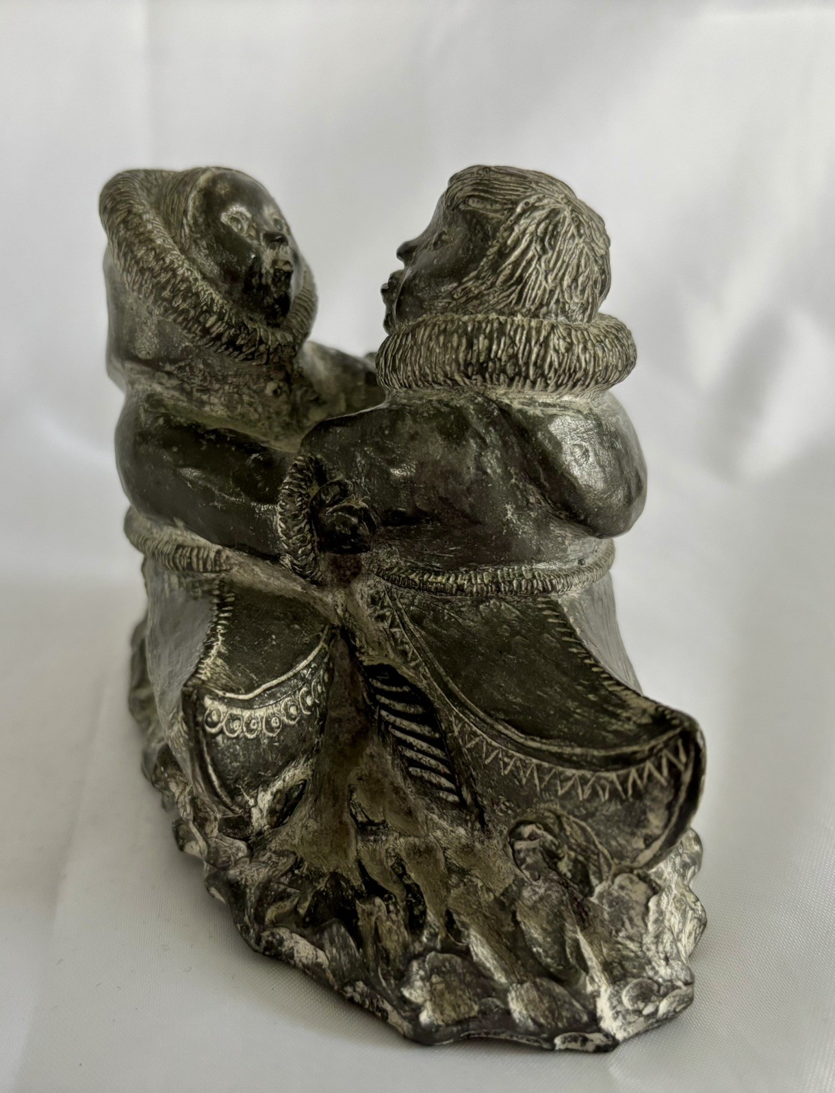 A Wolf Original Soap Stone Sculpture Inuit Man and Woman Canoes 5” Figurine