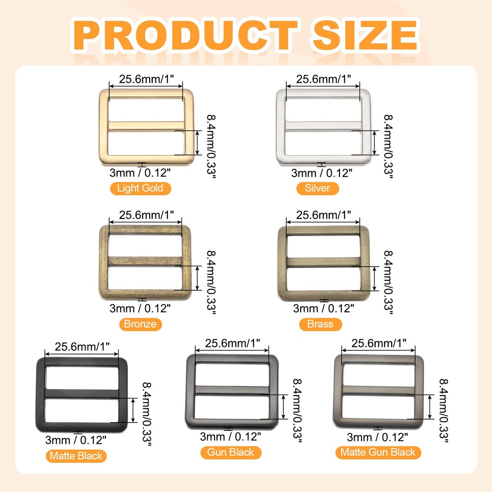 8pcs 1" Adjustable Flat Metal Slide Strap Buckle Bronze