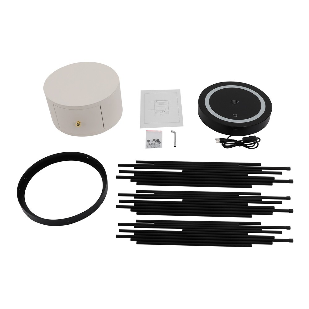 LED Bed Side Table Smart Nightstand w/ Wireless Charging Station Side/End Table