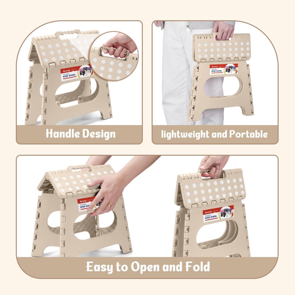 Folding Step Stool 11 Inch, Sturdy Plastic Foldable Step Stool for Kids & Adu...