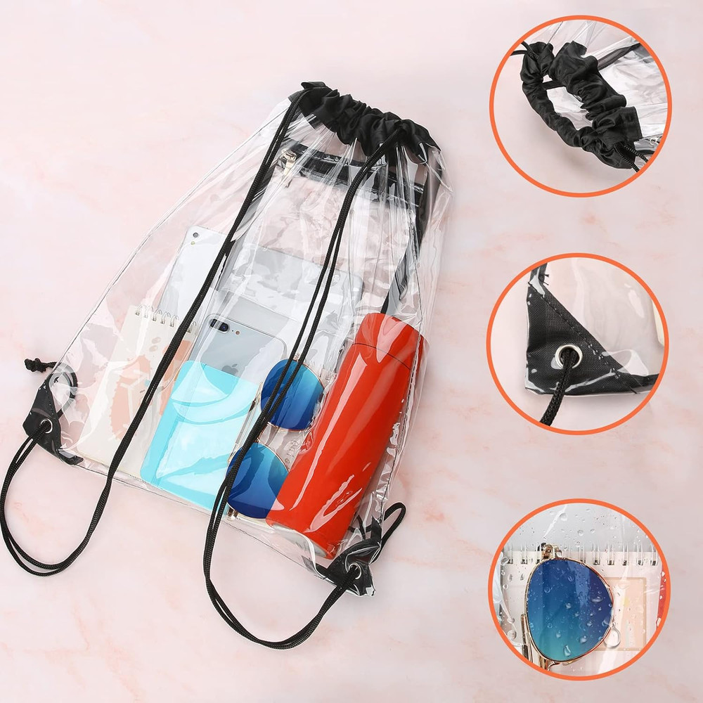 2 PACK Clear Drawstring Bag Stadium Approved, See Through PVC Drawstring bags, T