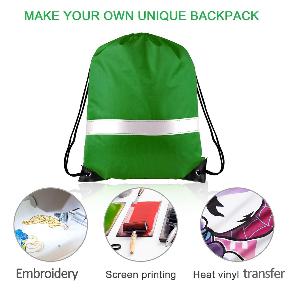 22 Pcs Drawstring Backpack Bag Bulk Reflective Backpack String Bags Cinch Sac...