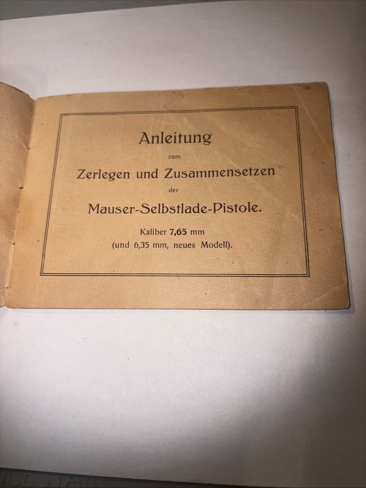 ORIGINAL MAUSER MODEL 14 PISTOL MANUAL