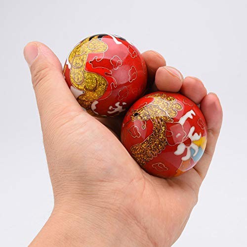 1.97'' Baoding Balls Stress Relief Hand Exercise Chiming Red Dragon & Phoenix Gi