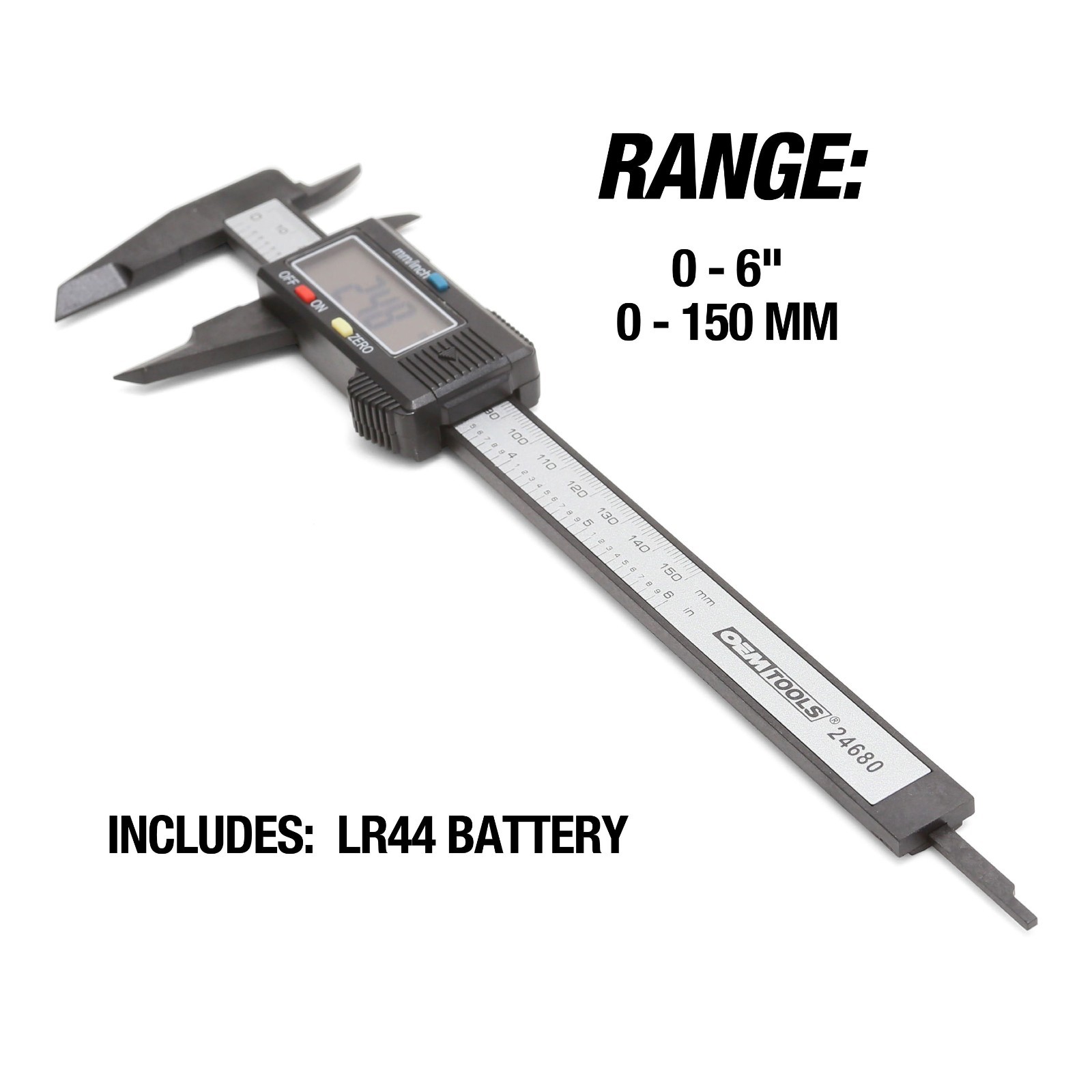 OEM TOOLS 6" Digital Caliper 0-6" Range LCD Screen Standard/Metric 24680 Plastic