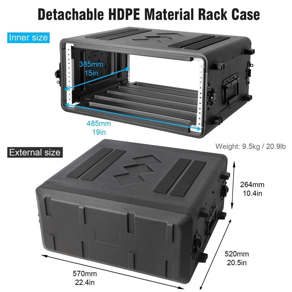 4U Rack Case 15" Depth HDPE Rackmount Flight Cases w/Microphone Compartments