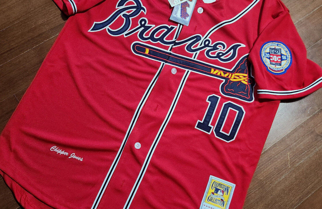 Brand New! Red Atlanta Braves #10 Chipper Jones 2Patches Stitched LIMITED Jersey